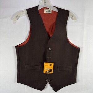 Vintage Angels Flight Suit Vest Mens 36 Brown Polyester Dress Lined USA NOS 70s